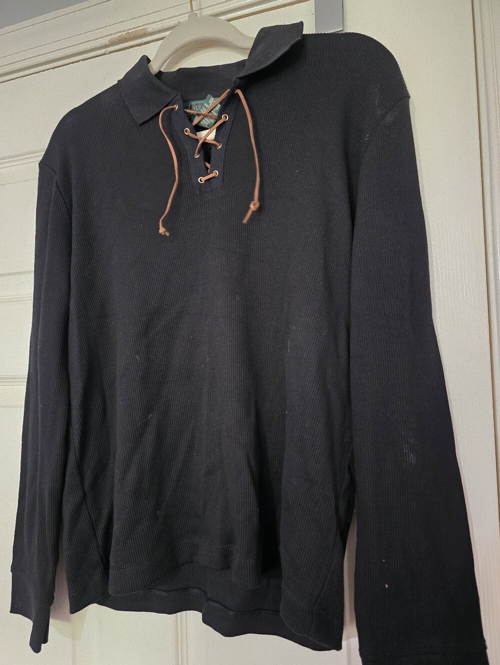 Ralph Lauren Women's Black Lace Up Top 3/4 sleeves Size XL Cotton Western Rustic